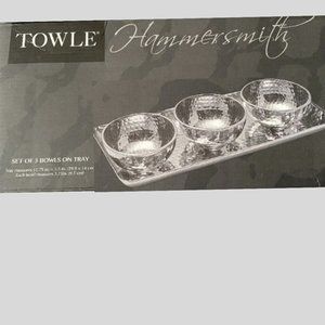 Towle Hammersmith Set of 3 Bowls with Tray Food Safe Silver Cast Aluminum (NEW)
